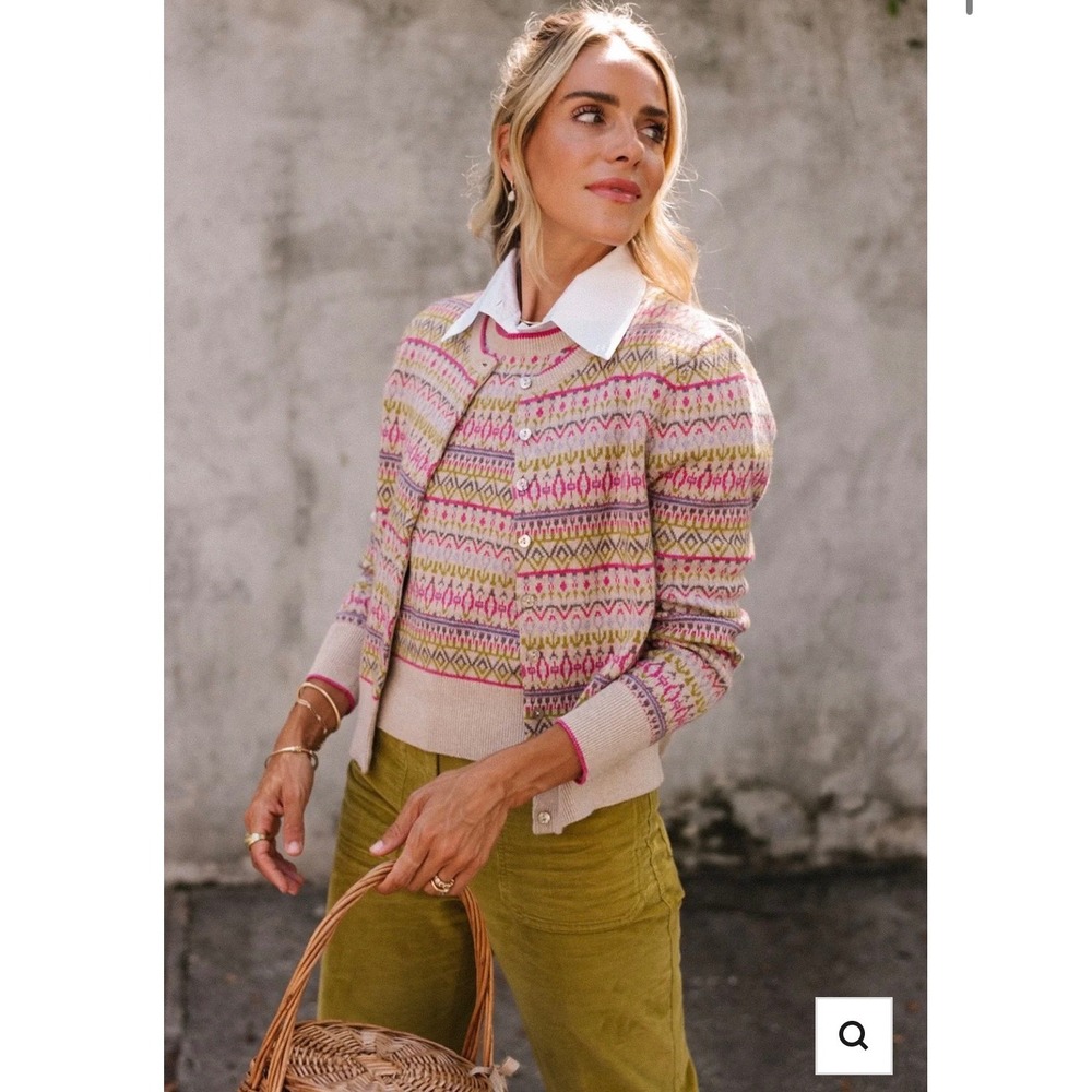 NWT Kilte Collection Boho Fairisle Retro The Goldie Cardigan Sweater Top 3 L/XL - Picture 2 of 7